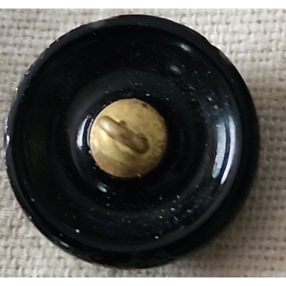 Vintage Black Glass Faceted Dome Sewing Button w/ Brass Shank 1” Victorian - Picture 2 of 4